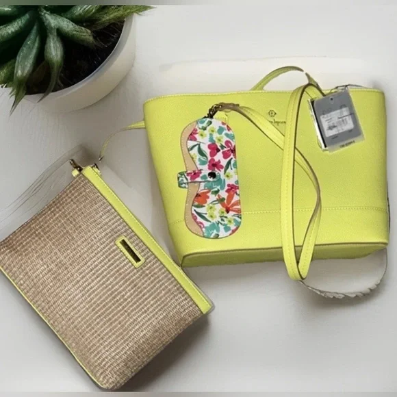 Nanette Lepore 3 Piece Set-Joyce Bag In Bag Tote• Wild Lime - Picture 1 of 9